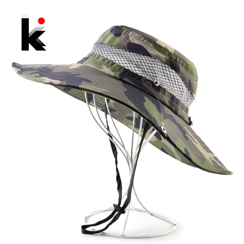

Men's Bob Bucket Cap Summer Breathable Wide Brim Sun Hat Outdoor Hiking Hanting Camouflage Hat Fishmen Sun Protection Sunhat