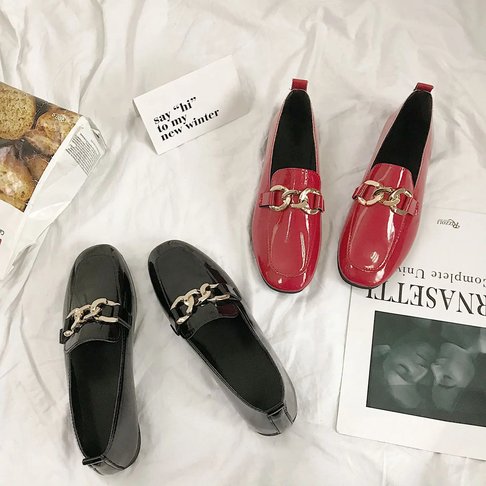 

2018 New Style Square Head Social WOMEN'S Shoes Versatile Students Small Leather Shoes Retro Loafers