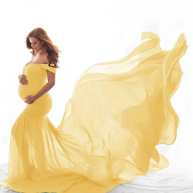 Длинные реквизиты для беременных; платье для фотосъемки с открытыми плечами; платья для беременных женщин; платье макси для беременных - Цвет: Yellow