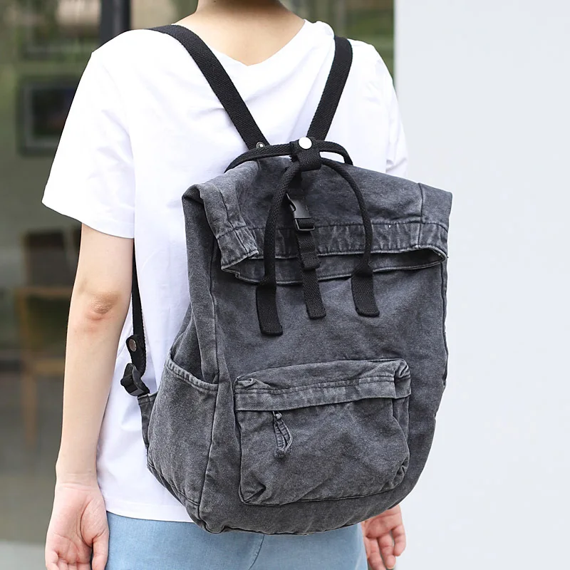 

Vintage Washed Denim Backpack Women Teenager Casual Back To School Bag Female Design Fabric Soft Daily Daypack Student Big Bag