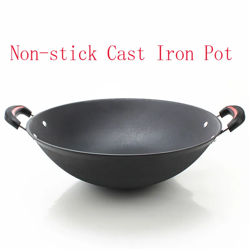 Cast Iron pan big Pot Round Bottom Wok Uncoated Non stick double