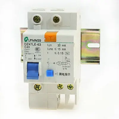 

230V 40A DZ47LE-63 1 Phase 3000A Overload Circuit Breaker w Lead Rail