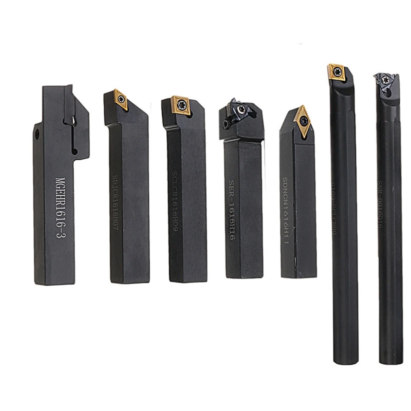 

ELEG-7Pcs/Set 16Mm Shank Lathe Turning Tool Holder Boring Bar CNC Tools Set with Carbide Inserts and Wrenches
