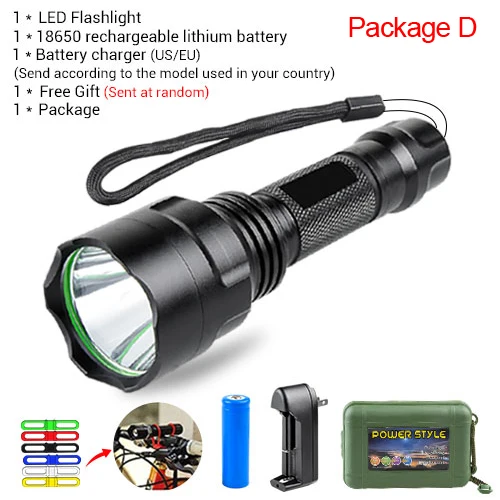 Package D 4000LM светодиодный вспышка светильник Портативный Фонари T6 L2 Водонепроницаемый 5 режимов Светодиодный Фонарь Кемпинг Светильник 18650 Батарея работает на открытом воздухе светильник Инж - Мощность в ваттах: Package D