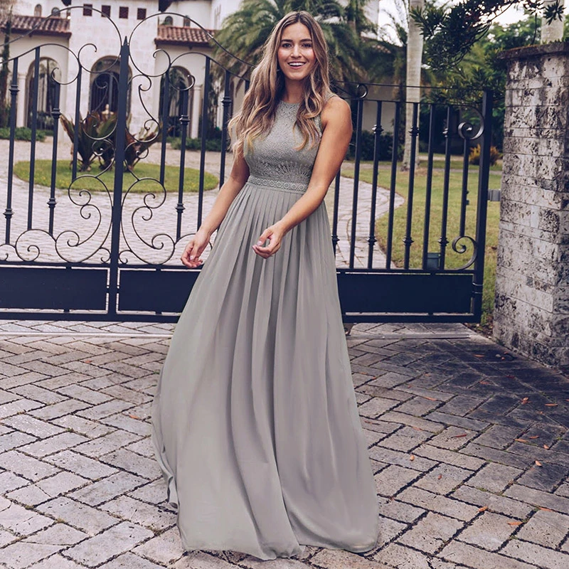 Billige Lange Abendkleider 2020 Immer Ziemlich Elegant Perlen EINE Linie Plissee Chiffon Spitze Formales Kleid Party Kleid EP07391 robe de soiree