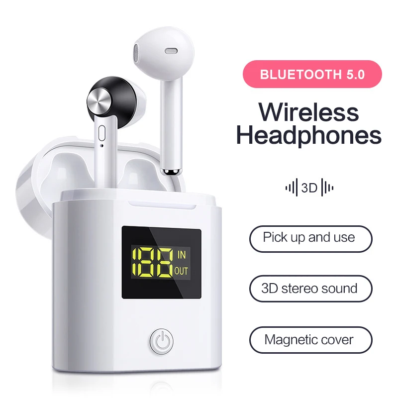 Мини D019 TWS Bluetooth наушники с сенсорным управлением вкладыши с питанием светодиодный дисплей зарядное устройство чехол HD беспроводной 3D стерео гарнитура