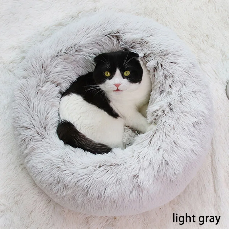 light Gray Кровать для глубокого сна, моющаяся, плюшевая, круглая, для собаки, кошки, супер мягкая, полипропиленовый, бархатный, для дома собаки с износостойкой тканью Оксфорд на дне - Цвет: light Gray