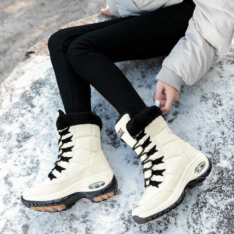 

2021 New Winter Ski Boots Women Boots Keep Warm Mid-Calf Snow Boots Lace-up Comfortable Snow Boots Plus Velvet