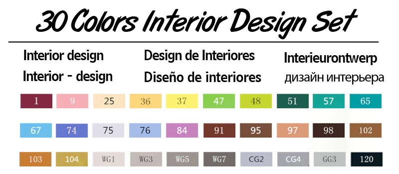 30 Interior Set TOUCHTEN 30/40/60/80 Цвет набор маркеров для живописи с двумя головками художественный эскиз на спиртовой основе маркеры для анимация дизайн Манга ручка поставок - Цвет: 30 Interior Set