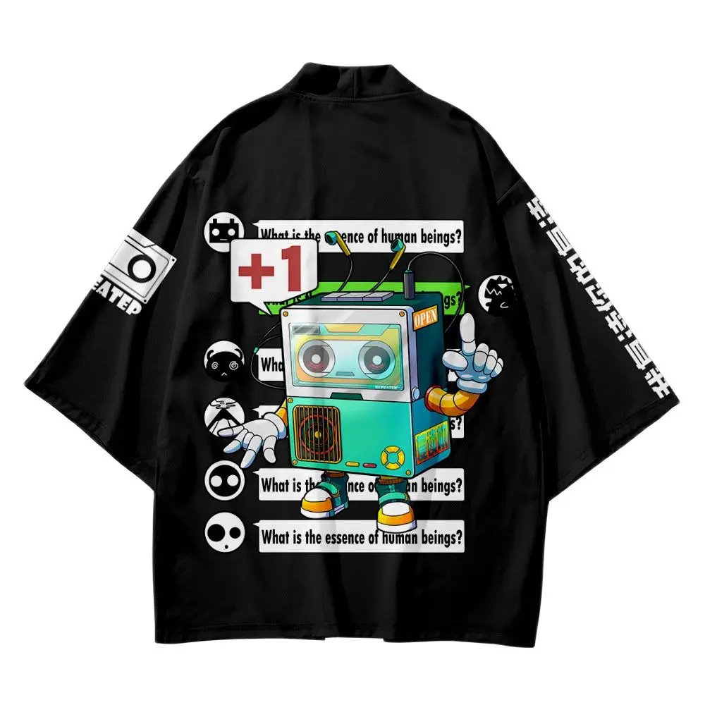 Kimono Suit Man Japanese Clothes Yukata Male Samurai Costume Haori Obi Beach Kimono Cardigan And Pant Streetwear Jacket