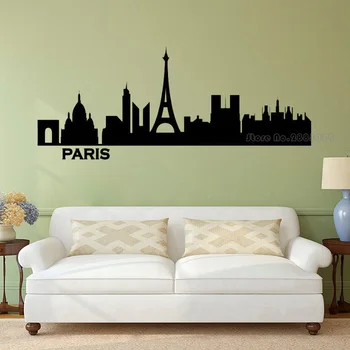 

Paris Skyline City Silhouette France Wall Decals Vinyl Stickers For Bedroom Dorm City Building Home Decor Wall Art Posters LL905