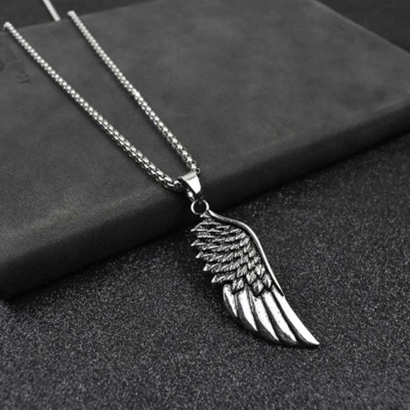 Hot Fashion Feather Men Pendant Necklace Punk Vintage Stainless Steel Box Chain Necklace For Men Jewelry Gift cross chains for men
