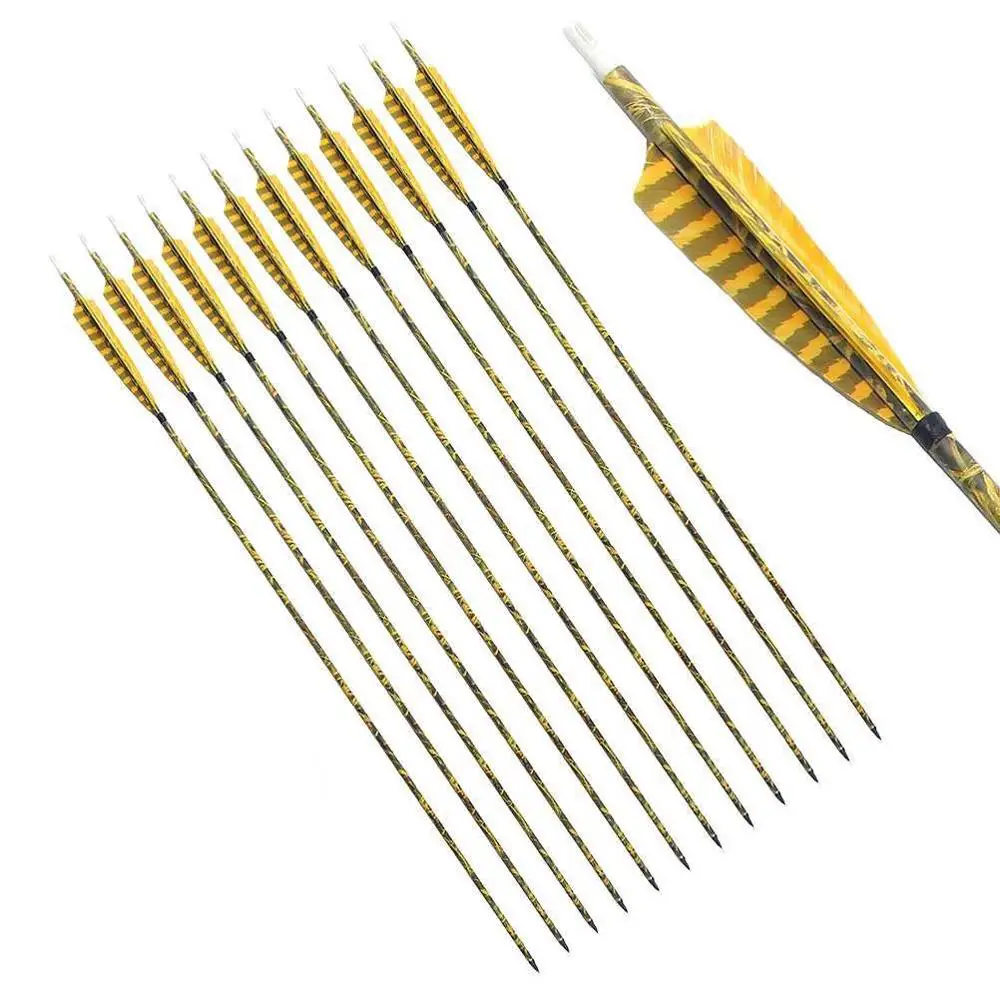 

6.2mm Mixed Carbon Arrow Camouflage Arrow Shaft Real Feather Mixed Carbon Arrow Striped Arrow Feather Replaceable Head