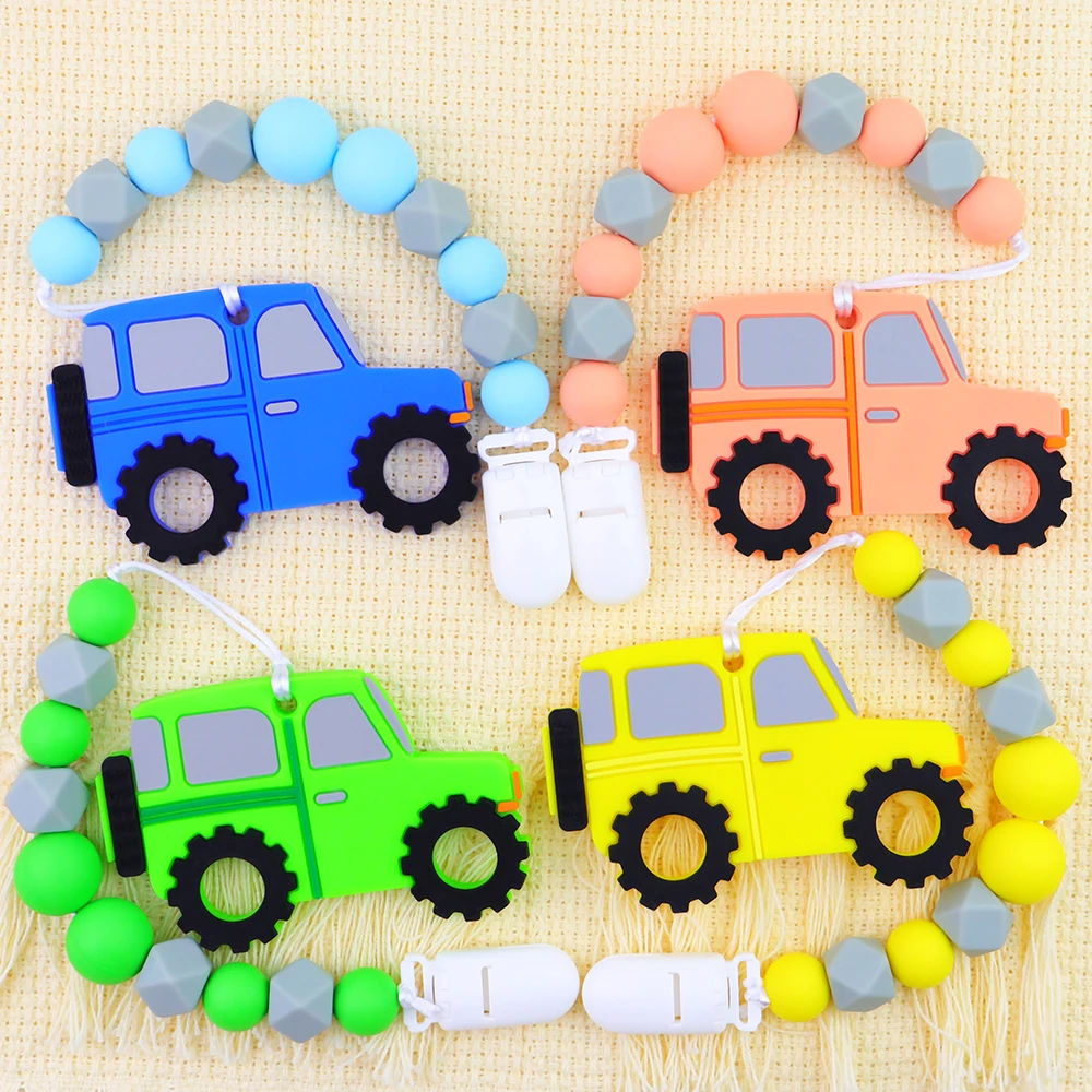 

Car Model Shape Teether Teething Baby Infant Silicone With Colorful Beads For Mommy Handmake DIY BPA Free Food Grade Silicone