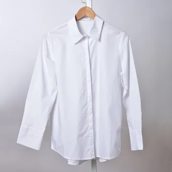 

White Color Cotton Women's Long Sleeve Shirt Solid Color Turn-down Collar Simple Wild Office Lady Blouse