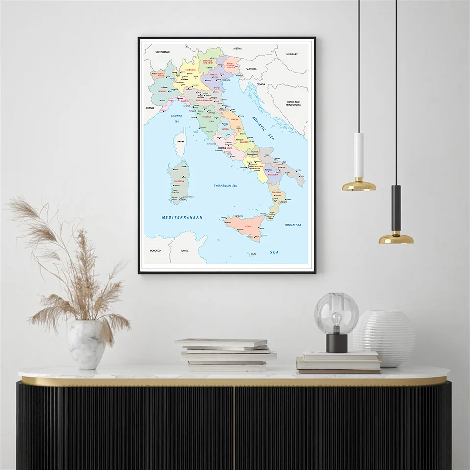 59*84cm The Italy Map Political Map In Italian Wall Art Poster Canvas Painting Classroom Home Decoration School Supplies