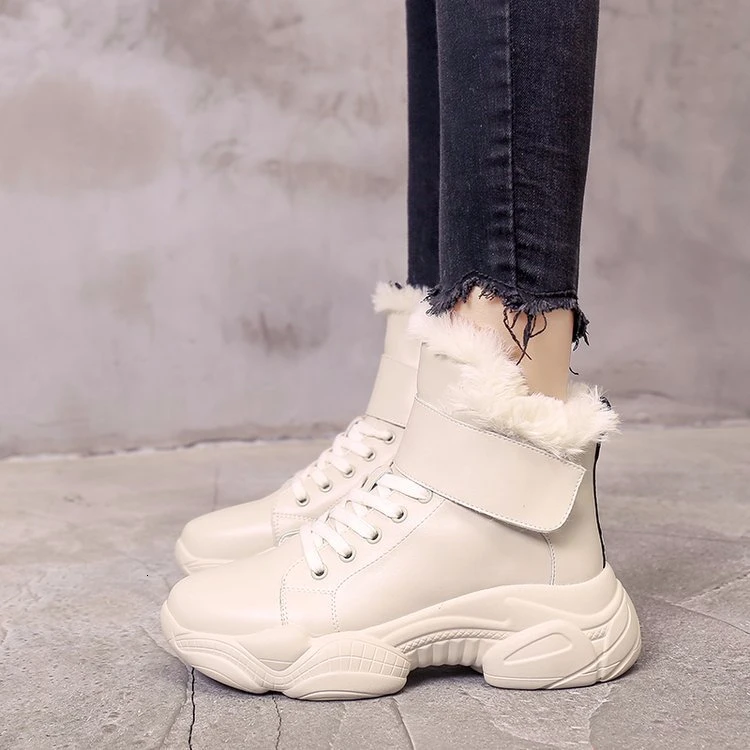 Buy Women Winter Boots Fur Women s Chunky Boots Platform Sneakers Combat Boots Woman White Sneaker Boots Ankle Boots Anfibi Donna