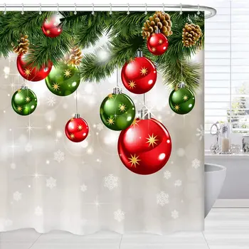 

Christmas Theme Art Washable Waterproof Polyester Shower Curtain Set On Pine Branches
