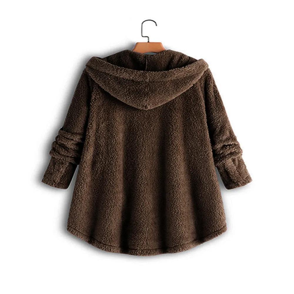 Дизайн Для женщин и девочек Теплые куртки пальто Однобортный свободная толстовка с капюшоном пальто, для женщин, мягкий флис смутная зима пальто S3