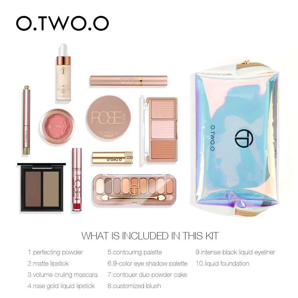 

O.TWO.O 11pcs Cosmetic Kit With Matte Foundation Lipstick Powder Blush Highlighter Contouring Eyes Makeup Set