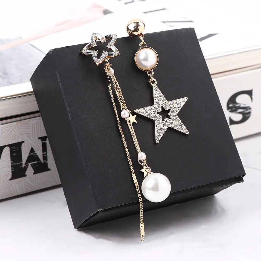 Корейская версия кулон искусственный жемчуг серьги-гвоздики серьги для женщин модные простые асимметричные звезды длинные драгоценные серьги-кисточки 1 пара