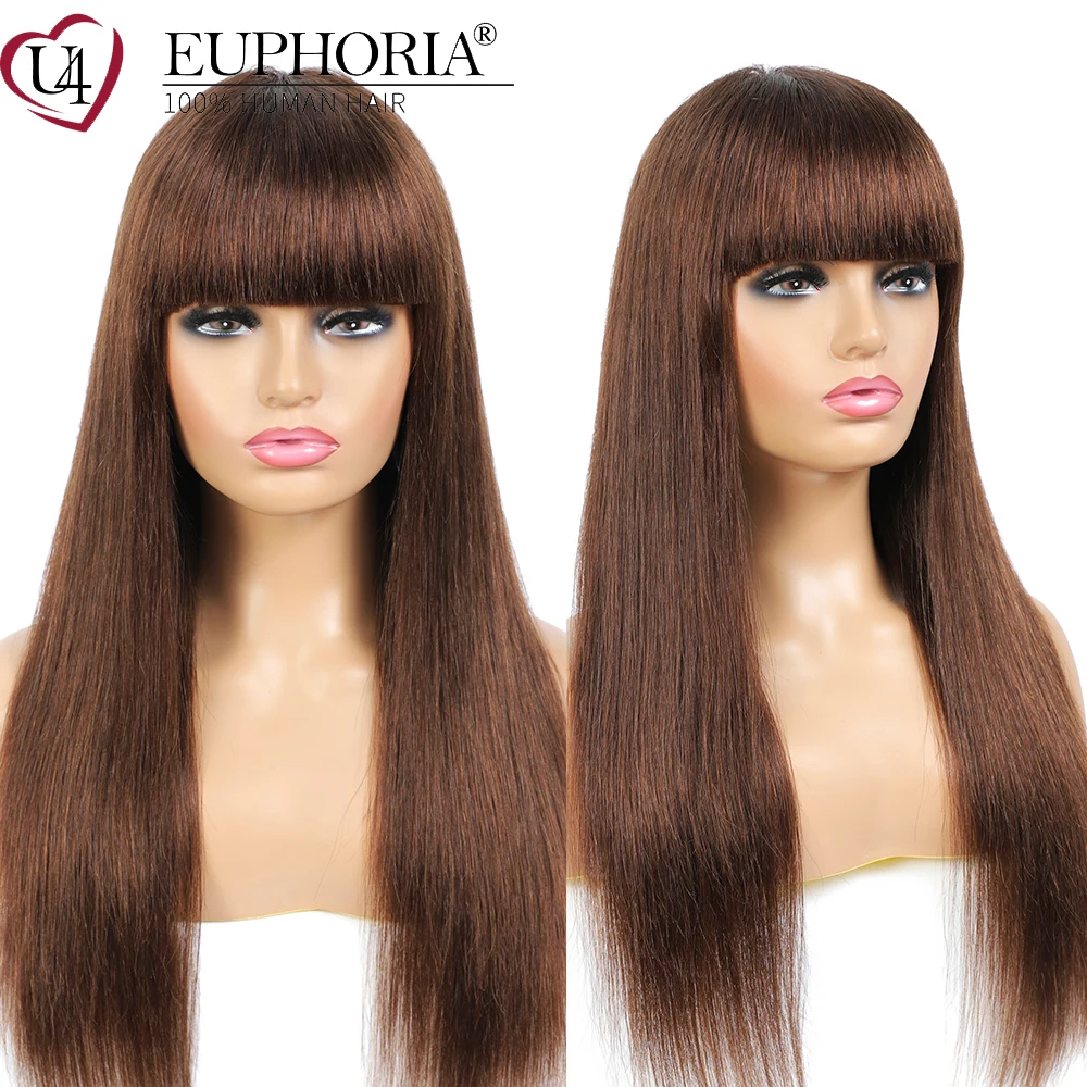 Big Sale Hair-Wigs Human-Hair Bangs Brown Burgundy Straight Full-Machine Red-Color 4-Blonde Middle 8bWZw5YqMeG