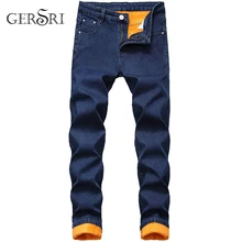 Gersri композитные теплые прямые узкие джинсы толстые мужские джинсовые штаны больших размеров мужские зимние плюс бархатные