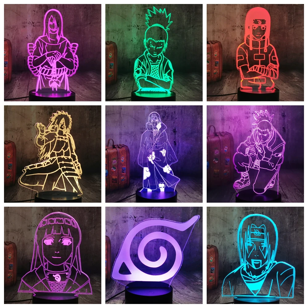 Наруто Аниме ночной Светильник Uchiha Itachi & Nara Shikamaru 3D светодиодный светильник с