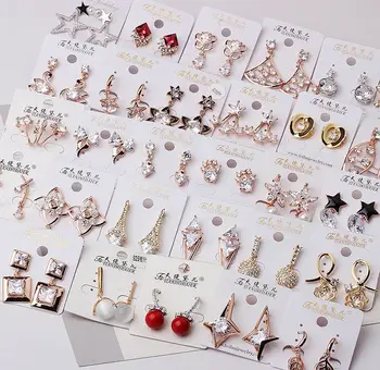 

30 Pairs/lot luxury fashion women crystal style earring lot top quality zircon women wedding earring wholesale 201104-118