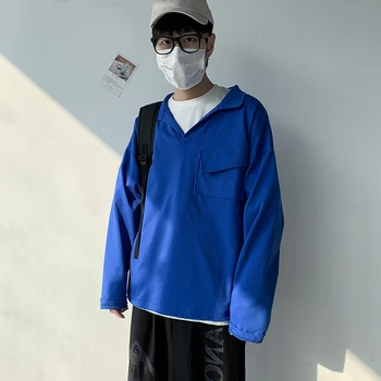 

2020 Spring And Autumn New Men's Youth Popular Solid Color Stitching Sweatshirt Fashion Casual Loose Pullover Black / Blue