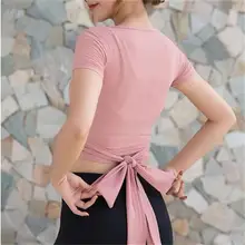 Новинка, женские футболки для йоги с коротким рукавом, однотонные, сексуальные, высокая талия, для занятий спортом, для бега, женские топы