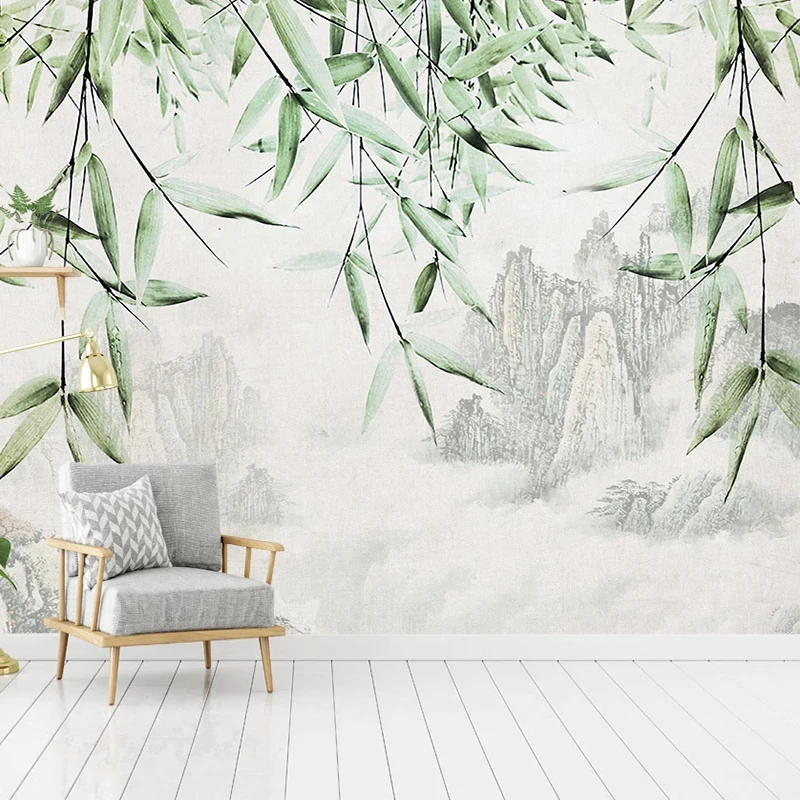 

Custom Mural Wallpaper Wall Art New Chinese Style Ink Mountain Water Bamboo Study Living Room Bedroom Background Wall Painting
