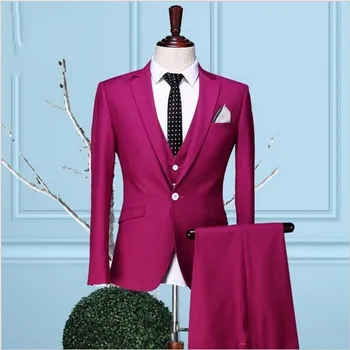 

New Men Suits Three Pieces (Jacket+Pants+Vest+TieBow) Men Wedding Business Slim Fit Party Suits White Red Black Slim Fit Blazer