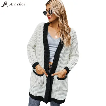 

2020 Autumn Winter Cardigan Sweater Women Knitted Outerwear Long Casual Tops Korean Chic Slim Soft Oversize V neck Femme Coats