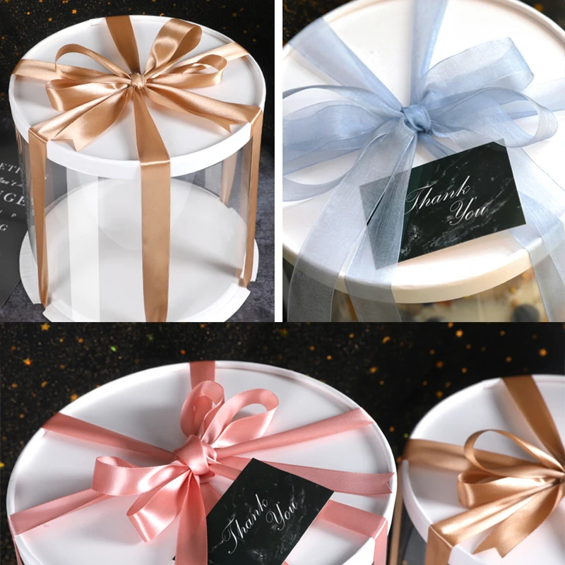 Scatola trasparente per torte, 4 pezzi, trasparente con nastro per pasticcini, 30 x 25,4 x 22,9 cm, scatola regalo trasparente con coperchio per feste di nozze e regalo (bianco-4 set