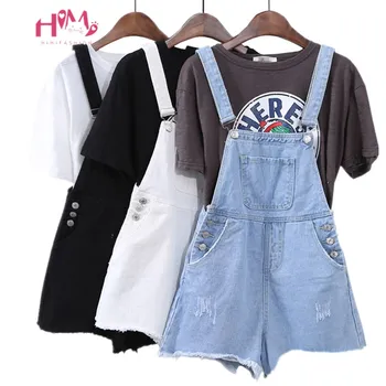 

Womens Vintage Denim Rompers Korean Ulzzang Fashion Jumpsuit Overalls Harajuku Tassel Side Button Jean Black Playsuits Summer