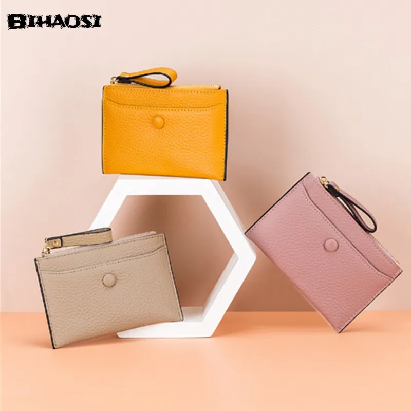 Leather Zero Wallet Small Purse Mini Coin Id Card Driver's License Leather Case Female Card Bag Coin Purse Change Purse On Sale
