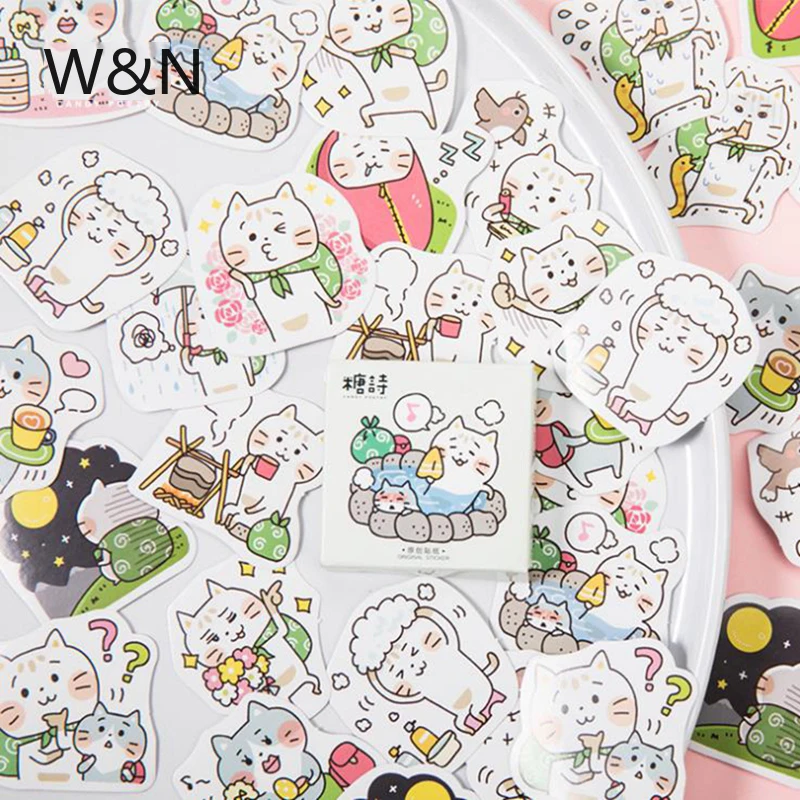 45Pcs/set Cat Travel Mini Paper Sticker Scrapbooking Decoration DIY Diary Seal Stamp Journal Stickers Kawaii Stationery Supplies |