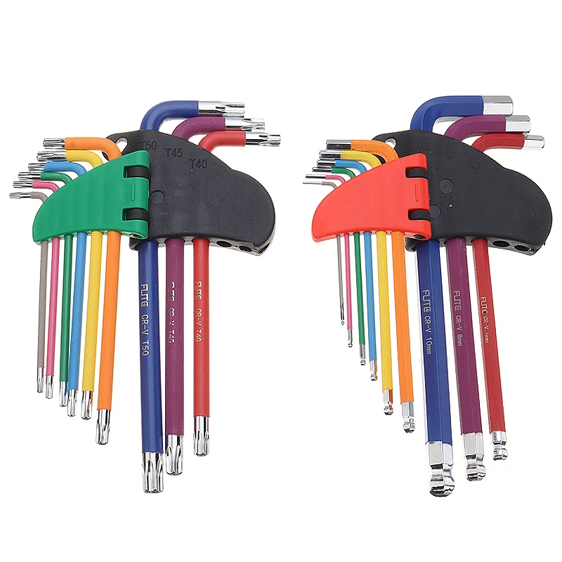 

18pcs 1.5-10mm Color Coded Ball-End Torx Hex Allen Key Wrench Set Torque Long Metric With Sleeve Hand Tools Bicycle Accessories