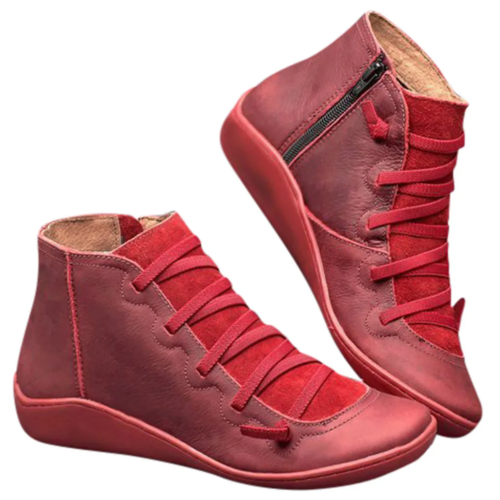 Женские ботильоны из искусственной кожи; сезон осень-зима; ботинки в стиле панк с перекрестными ремешками; винтажная женская обувь на плоской подошве; botas mujer; d2