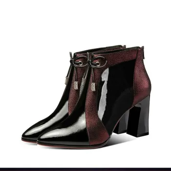 

New Autumn Winter Sexy High-heeled Boots Thick with Pointed Middle Tube Martin Boots Plus Velvet Women's Boots High Heels