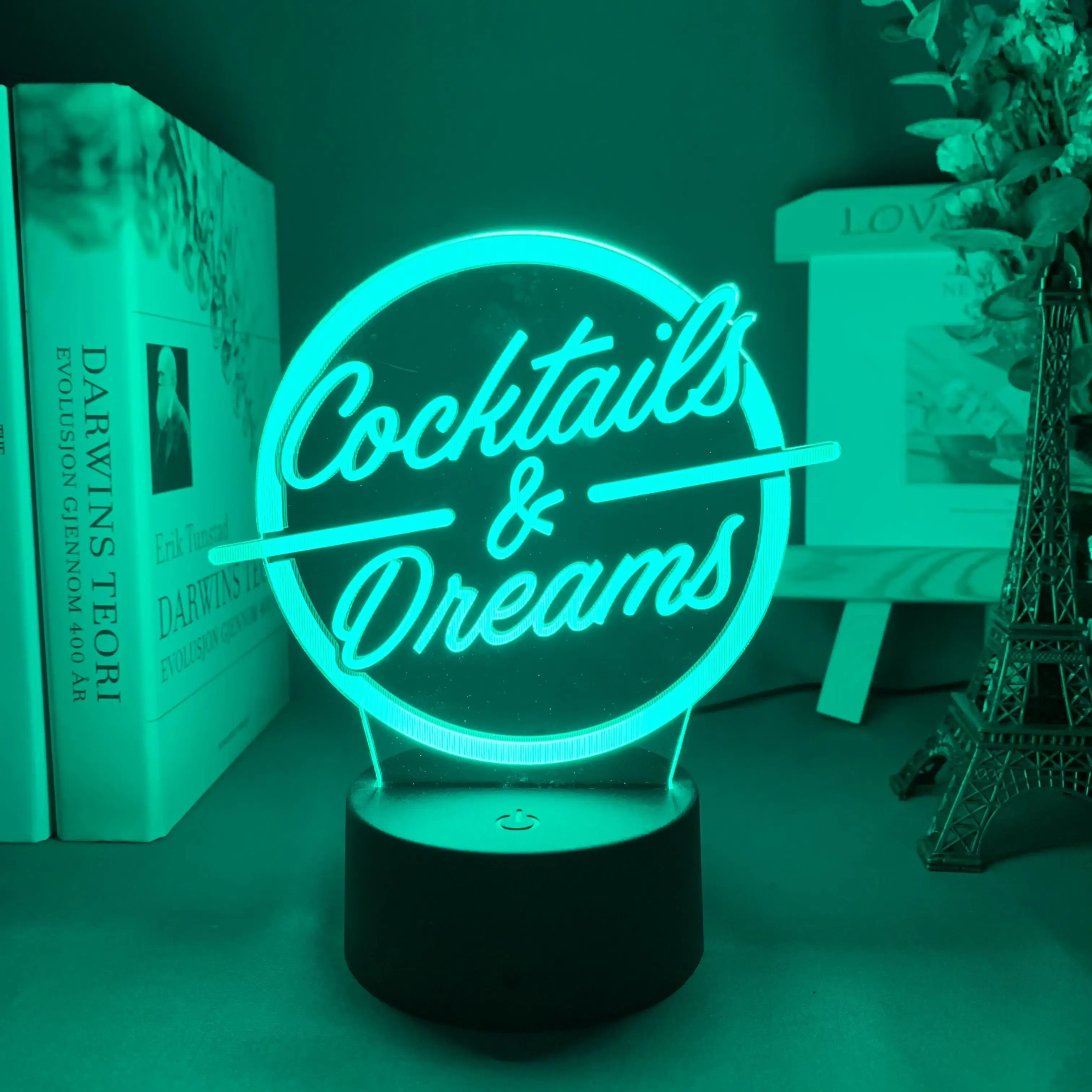 Cocktails & Dreams Led Night Light Sign for Bar Decoration Acrylic Laser Engraving Usb Battery Powered Table Lamp Color Changing cool night lights