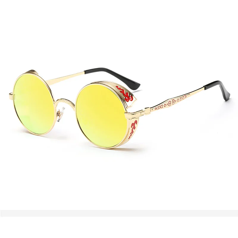 TTLIFE Готический стимпанк Круглые Солнцезащитные очки для мужчин и женщин сплав очки круглой формы брендовые дизайнерские очки зеркальные Uv400 YJHH0258 - Цвет линз: YJHH025801515