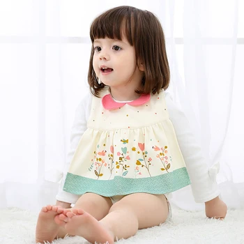 

Newborn Baby Girl Waterproof Cotton Skirt Bib Straps Adjustable Saliva Towel Bib Dinner Clothes