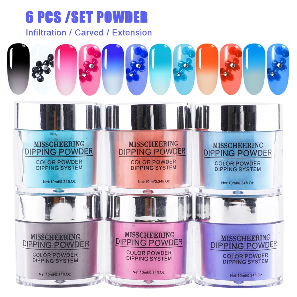 

Yayoge 10g 3 In I Thermal Color Changing Dipping Nail Powder Set 3/6/8PCS Kits For Nail Mirror Carved Effect In Manicure Art