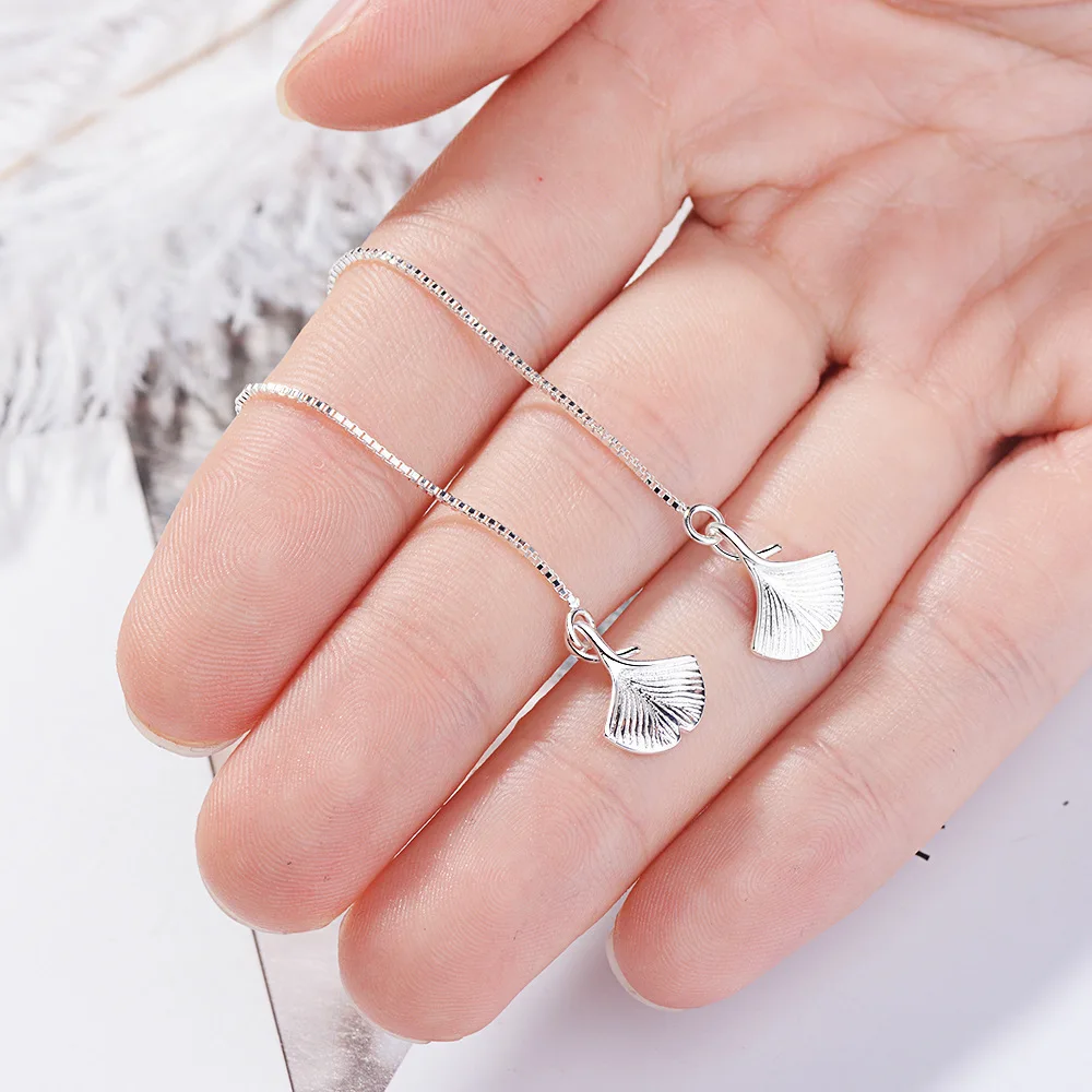 Фото Серьги-подвески женские из серебра 925 пробы с листьями гинкго №5
