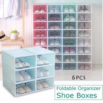 

6PCS Flip Shoes Box Thickened Transparent Drawer Case Plastic Shoe Boxes Stackable Box Shoe Organizer Shoebox storage Shoe rack