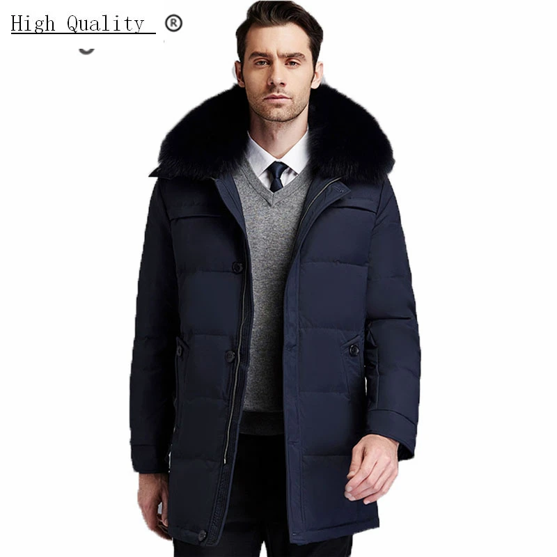 

Winter Men's Down Jacket Fashion 2020 Warm Thick 90% White Duck Down Coat Male with Big Fur Collar Long Outwear L687LW560