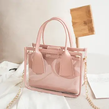 

2pcs/Set Women Transparent Clutch Totes Classic Texture Creative Design Chic Jelly Small Shoulder Crossbody Handbags
