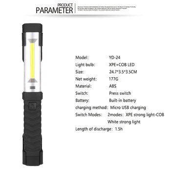 

XANES YD-24 Portable Worklight XPE COB 2Modes USB Rechargeable LED Work Light Outdoor Camping Emergency LED Torch Lanterns